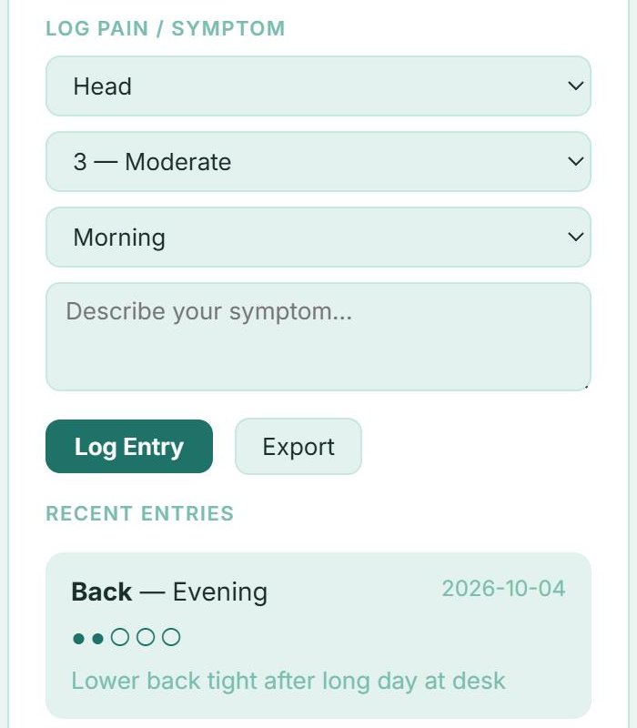 Health records — pain & symptoms in the Siera Life app