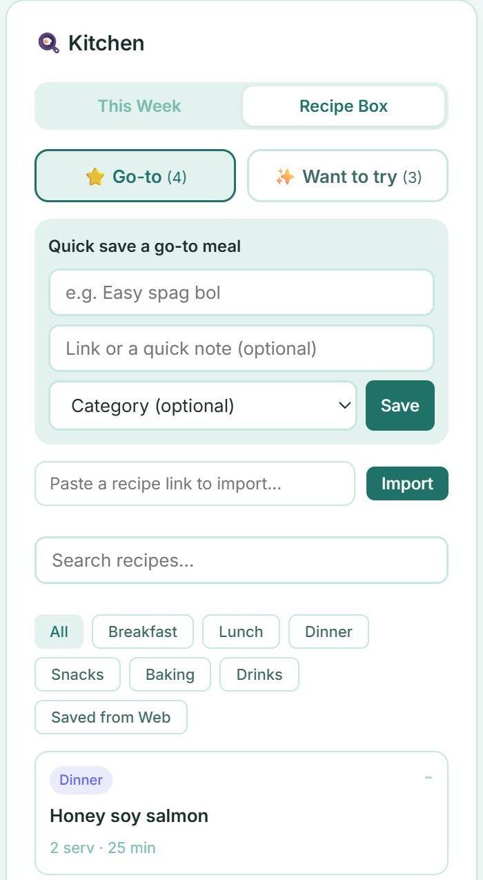 The recipe box in the Siera Life app